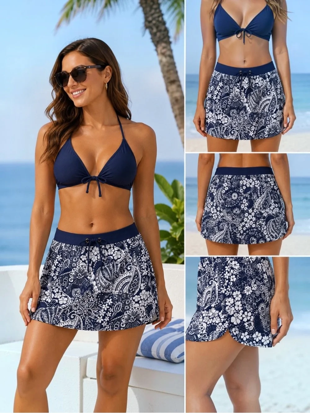Tommy Bahama Navy Floral UPF 50 Swim Skirt Cover Up Small
